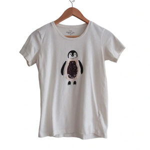 J Crew Penguin Collector Tee Size XXS Cream Short Sleeves Crewneck Sequins